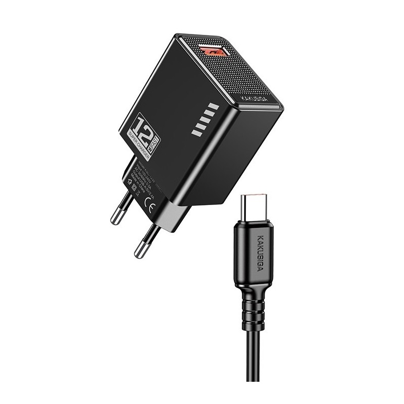 Caricatore USB Type-C USB 5V/2.4A 12W nero  KSC-1236
