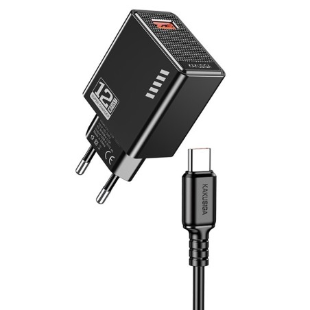 Caricatore USB Type-C USB 5V/2.4A 12W nero  KSC-1236