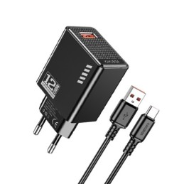 Caricatore USB Type-C USB 5V/2.4A 12W nero  KSC-1236