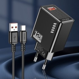 Caricatore USB Type-C USB 5V/2.4A 12W nero  KSC-1236