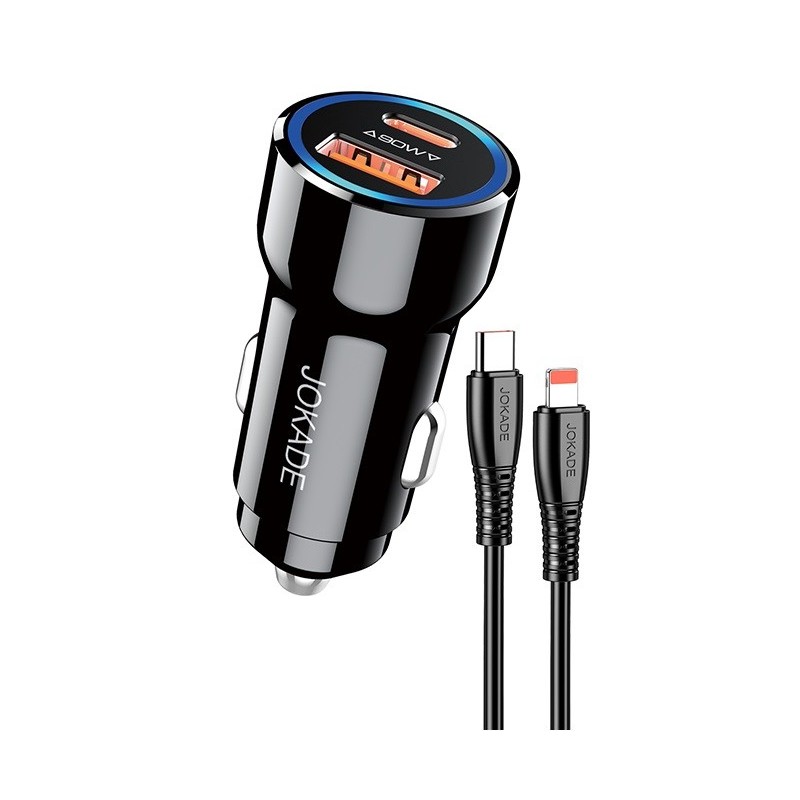 Alimentatore caricabatterie da auto USB/Type-c con cavo Lightning 90W 20V/3A nero JH048