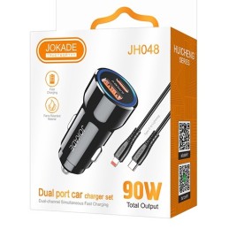 Alimentatore caricabatterie da auto USB/Type-c con cavo Lightning 90W 20V/3A nero JH048