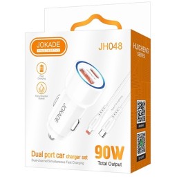 Alimentatore caricabatterie da auto USB/Type-c con cavo Lightning 90W 20V/3A bianco JH048