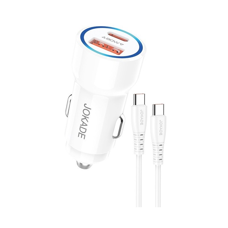 Alimentatore caricabatterie da auto USB/Type-c con cavo Type-C 90W 20V/3A bianco JH048