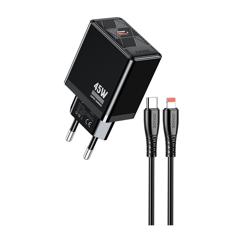 Caricabatterie ricarica rapida con cavo USB Type C - Lightning nero 1m JB092