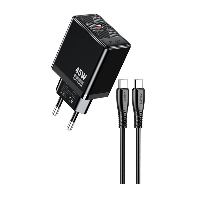 Caricabatterie ricarica rapida con cavo USB Type C nero 1m JB092