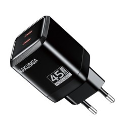 Caricatore doppia porta USB-C PD 45W nero ricarica rapida KSC-1604