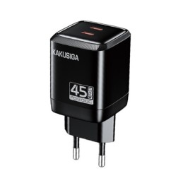 Caricatore doppia porta USB-C PD 45W nero ricarica rapida KSC-1604