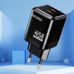 Caricatore doppia porta USB-C PD 45W nero ricarica rapida KSC-1604