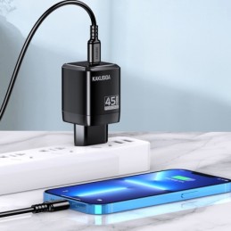 Caricatore doppia porta USB-C PD 45W nero ricarica rapida KSC-1604