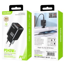 Caricatore doppia porta USB-C PD 45W nero ricarica rapida KSC-1604