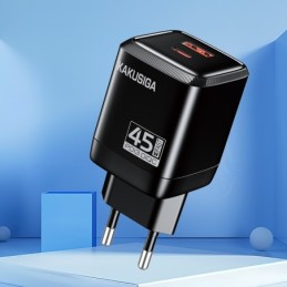Caricabatterie USB-C + USB-A 45W + 22,5W nero ricarica rapida KSC-1606