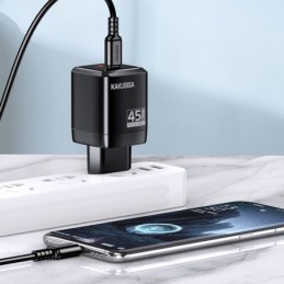 Caricabatterie USB-C + USB-A 45W + 22,5W nero ricarica rapida KSC-1606