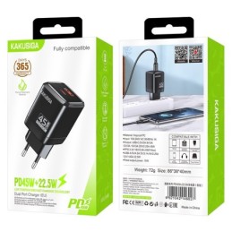 Caricabatterie USB-C + USB-A 45W + 22,5W nero ricarica rapida KSC-1606