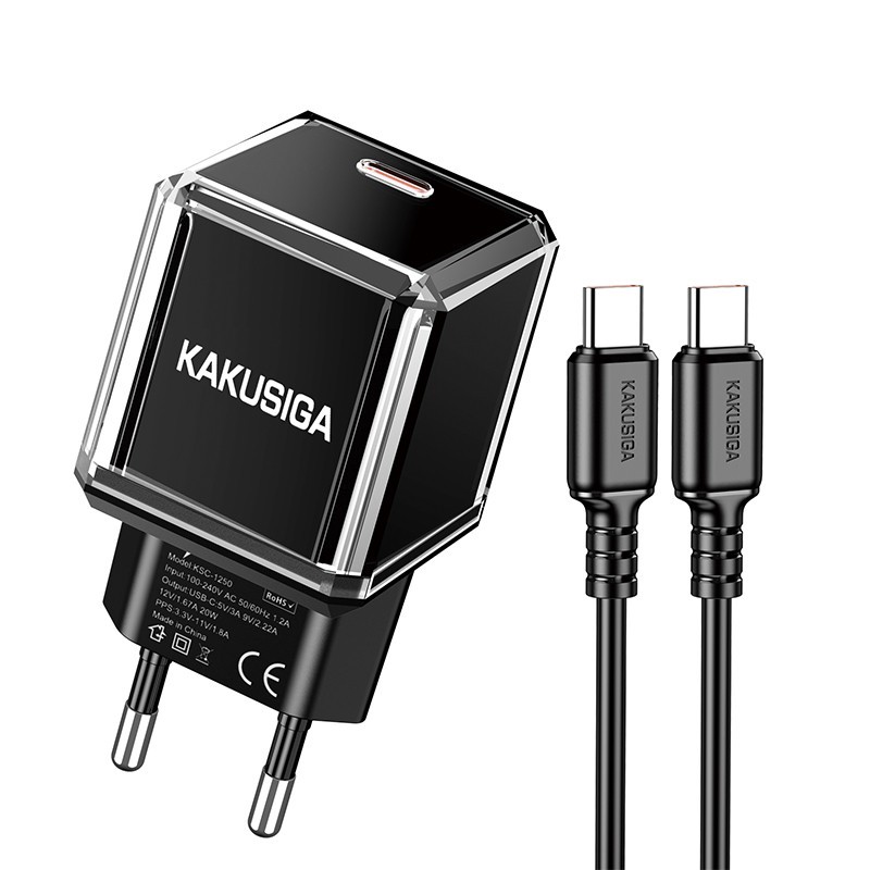 Caricabatterie USB-C PD 20W nero con cavo Type-C 1m KSC-1251