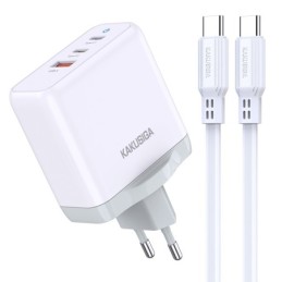 Caricabatterie rapido 65W 2 USB-C + 1 USB-A bianco con cavo Type-C 1m KSC-933