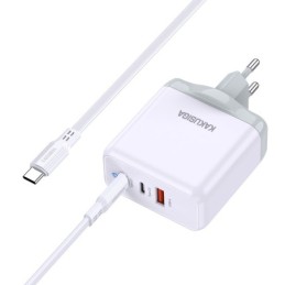 Caricabatterie rapido 65W 2 USB-C + 1 USB-A bianco con cavo Type-C 1m KSC-933