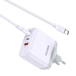 Caricabatterie rapido 65W 2 USB-C + 1 USB-A bianco con cavo Type-C 1m KSC-933