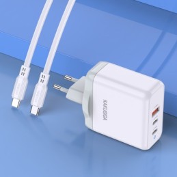 Caricabatterie rapido 65W 2 USB-C + 1 USB-A bianco con cavo Type-C 1m KSC-933