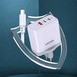 Caricabatterie rapido 65W 2 USB-C + 1 USB-A bianco con cavo Type-C 1m KSC-933