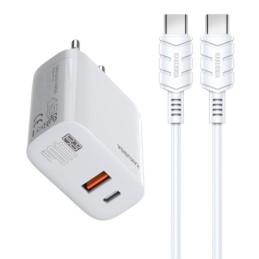 Caricabatterie rapido 40W USB-C + USB-A bianco con cavo Type-C 1m KSC-813