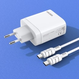 Caricabatterie rapido 40W USB-C + USB-A bianco con cavo Type-C 1m KSC-813