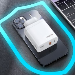 Caricabatterie rapido 40W USB-C + USB-A bianco con cavo Type-C 1m KSC-813