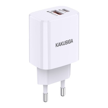 Caricabatterie rapido USB-C 20W + USB-A 18W bianco doppia porta KSC-924