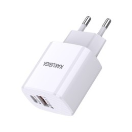 Caricabatterie rapido USB-C 20W + USB-A 18W bianco doppia porta KSC-924