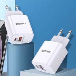 Caricabatterie rapido USB-C 20W + USB-A 18W bianco doppia porta KSC-924