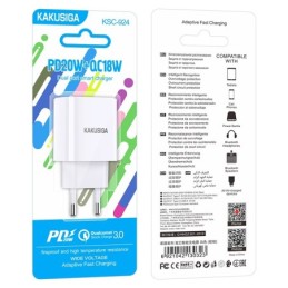 Caricabatterie rapido USB-C 20W + USB-A 18W bianco doppia porta KSC-924