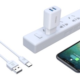 Caricabatterie USB doppia porta 2.4A bianco con cavo Type-C 1m KSC-373