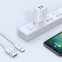Caricabatterie USB doppia porta 2.4A bianco con cavo Type-C 1m KSC-373