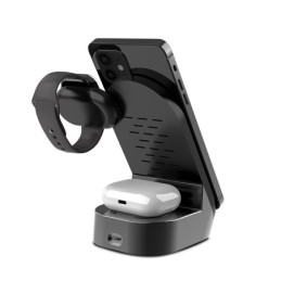 Stazione di Ricarica Wireless 3 in 1 con Supporto da Scrivania 15W