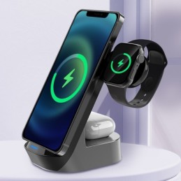 Stazione di Ricarica Wireless 3 in 1 con Supporto da Scrivania 15W