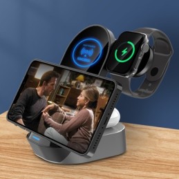 Stazione di Ricarica Wireless 3 in 1 con Supporto da Scrivania 15W