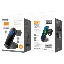 Stazione di Ricarica Wireless 3 in 1 con Supporto da Scrivania 15W