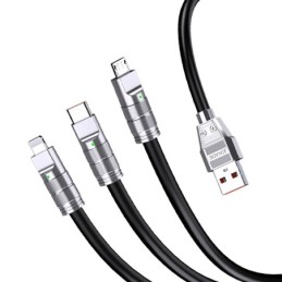 Cavo per alimentazione e sincronizzazione Ricarica Rapida 3 in 1 USB a Lightning, Type-C e Micro USB Nero 1,2 m 3A JA027