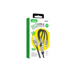 Cavo per alimentazione e sincronizzazione Ricarica Rapida 3 in 1 USB a Lightning, Type-C e Micro USB Nero 1,2 m 3A JA027