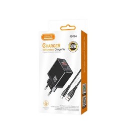 Caricabatterie ricarica rapida USB-A 30W con cavo USB-A - USB-C 1m nero JB094