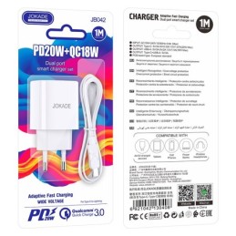 Caricabatterie ricarica rapida USB-C + USB-A 20W con cavo USB-C - USB-C 1m bianco JB042