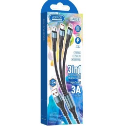 Cavo per ricarica 3in1 microUSB/Lightning/Type C 1.2m 3A JA024
