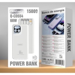 Power Bank 15000mAh 66W con display LED e 4 cavi integrati bianco