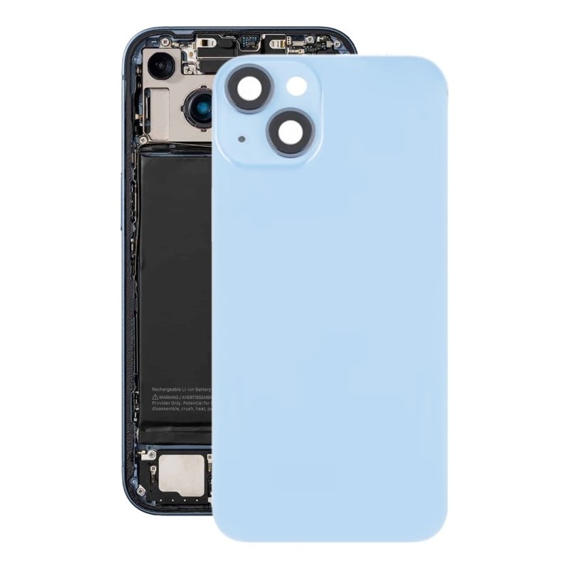 Cover posteriore in vetro per iPhone 14 Plus con supporto flash e ricarica wireless – Blu