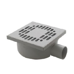Chiusino orientabile sifonato ribassato 15x15cmn in PP grigio con scarico laterale 50mm