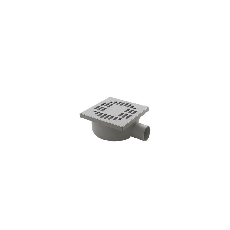 Chiusino orientabile sifonato ribassato 15x15cmn in PP grigio con scarico laterale 50mm