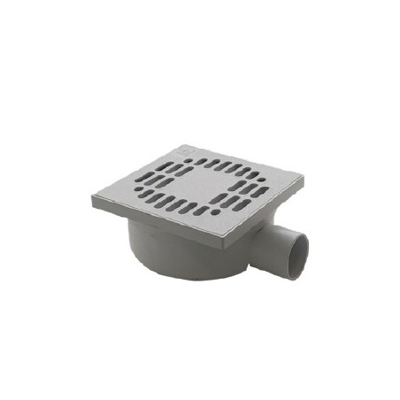Chiusino orientabile sifonato ribassato 15x15cmn in PP grigio con scarico laterale 50mm