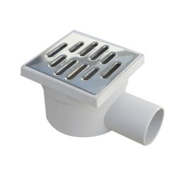 Chiusino orientabile sifonato ribassato 10.5x10.5cm in PP con scarico laterale 50mm e griglia in acciaio INOX