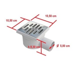 Chiusino orientabile sifonato ribassato 10.5x10.5cm in PP con scarico laterale 50mm e griglia in acciaio INOX