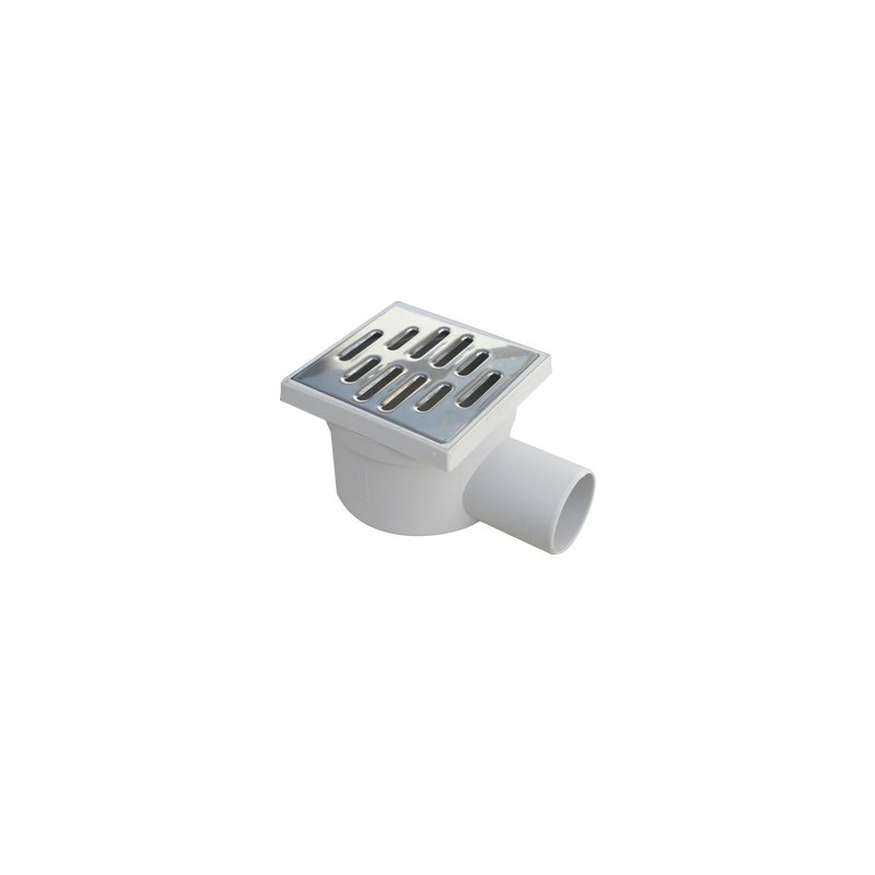 Chiusino orientabile sifonato ribassato 10x10cm in PP con scarico laterale 40mm e griglia in acciaio INOX